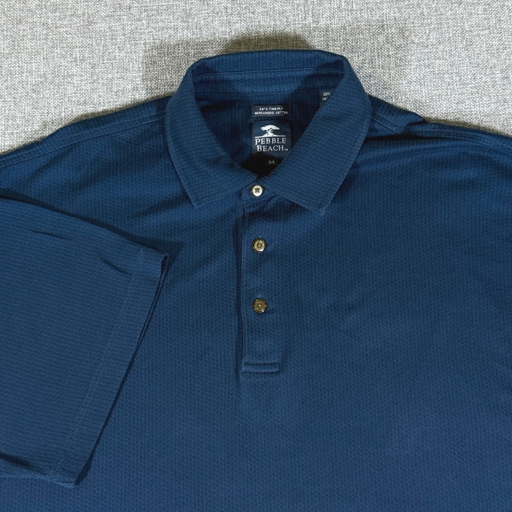 Pebble Beach Polo Shirt Mens Medium Blue Short Sleeve Cotton Golf Classic Casual
